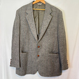 Vtg Oakmont Gray Herringbone 100% Wool Blazer Mens USA Made Kirsch Griffith 44R